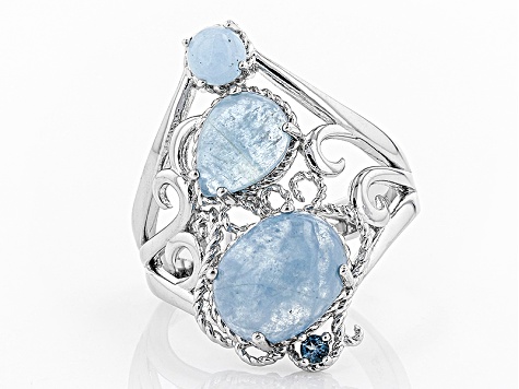 Pre-Owned Blue Aquamarine Silver Ring .03ct