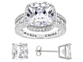 Pre-Owned White Cubic Zirconia Rhodium Over Sterling Silver Ring and Earring Set 15.56ctw
