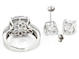 Pre-Owned White Cubic Zirconia Rhodium Over Sterling Silver Ring and Earring Set 15.56ctw