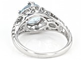 Pre-Owned Blue aquamarine rhodium over sterling silver solitaire ring 1.56ct