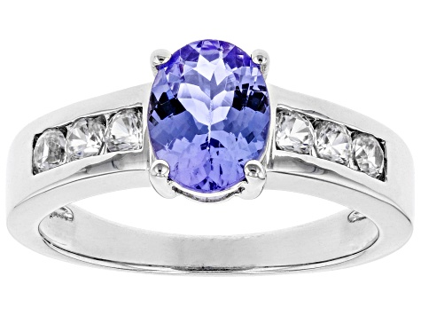 Pre-Owned Blue tanzanite rhodium over sterling silver ring 1.48ctw