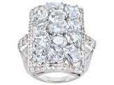Pre-Owned Aquamarine Rhodium Over Sterling Silver Ring 7.10ctw