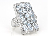 Pre-Owned Aquamarine Rhodium Over Sterling Silver Ring 7.10ctw