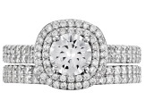 Pre-Owned White Cubic Zirconia Rhodium Over Sterling Silver Ring With Band and Earrings 10.26ctw
