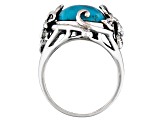 Pre-Owned Blue Cabochon Turquoise With Marcasite Sterling Silver Ring