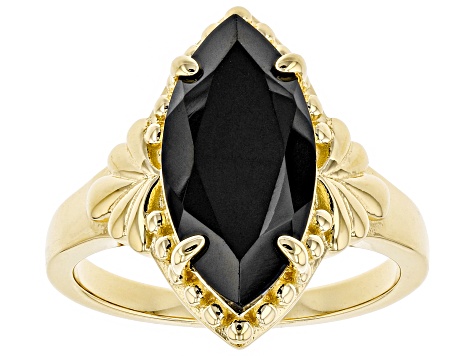Pre-Owned Black spinel 18k yellow gold over silver ring 3.93ct