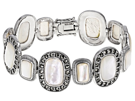 Pre-Owned White mother-of-pearl rhodium over sterling silver bracelet