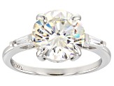 Pre-Owned Strontium Titanate And White Zircon Rhodium Over Silver Ring 4.94ctw