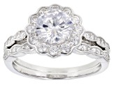 Pre-Owned White Cubic Zirconia Rhodium Over Sterling Silver Center Design Ring With Band 3.27ctw