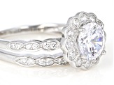 Pre-Owned White Cubic Zirconia Rhodium Over Sterling Silver Center Design Ring With Band 3.27ctw