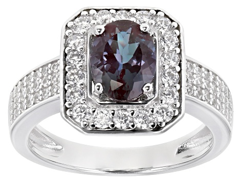 Pre-Owned Blue lab created alexandrite rhodium over silver ring 1.80ctw