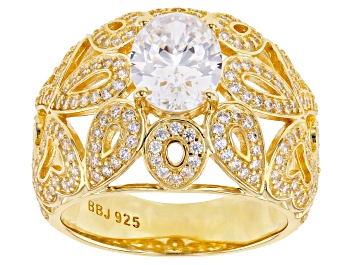 Picture of Pre-Owned White Cubic Zirconia 18K Yellow Gold Over Sterling Silver Ring 4.59ctw
