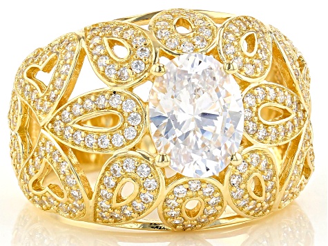 Pre-Owned White Cubic Zirconia 18K Yellow Gold Over Sterling Silver Ring 4.59ctw