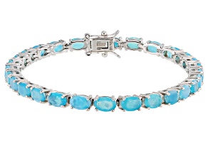 Pre-Owned Blue Opal Rhodium Over Silver Bracelet 6.90ctw