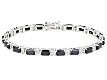Picture of Pre-Owned Blue Sapphire Rhodium Over Silver Bracelet 12.38ctw