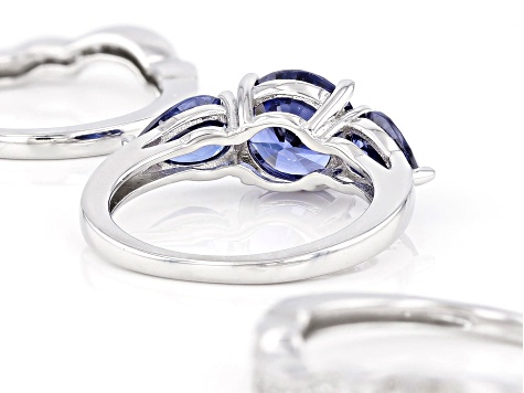 Pre-Owned Blue and White Cubic Zirconia Rhodium Over Sterling Silver Ring With Bands 6.25ctw