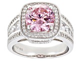 Pre-Owned Pink And White Cubic Zirconia Rhodium Over Sterling Silver Ring 6.80ctw