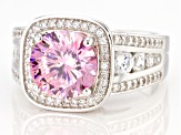 Pre-Owned Pink And White Cubic Zirconia Rhodium Over Sterling Silver Ring 6.80ctw
