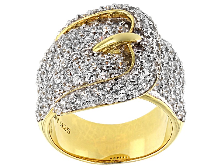 Pre-Owned White Cubic Zirconia 18k Yellow Gold Over Sterling Silver Buckle Ring 3.53ctw