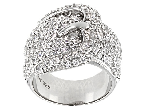 Pre-Owned White Cubic Zirconia Rhodium Over Sterling Silver Buckle Ring 3.53ctw