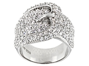 Pre-Owned White Cubic Zirconia Rhodium Over Sterling Silver Buckle Ring 3.53ctw
