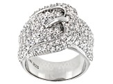 Pre-Owned White Cubic Zirconia Rhodium Over Sterling Silver Buckle Ring 3.53ctw