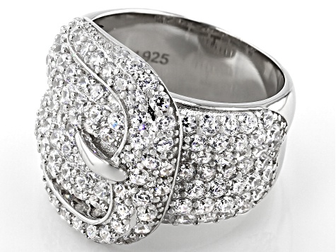 Pre-Owned White Cubic Zirconia Rhodium Over Sterling Silver Buckle Ring 3.53ctw