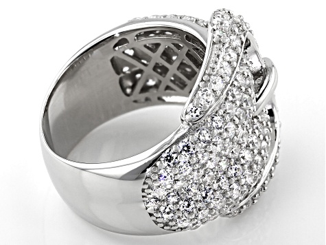 Pre-Owned White Cubic Zirconia Rhodium Over Sterling Silver Buckle Ring 3.53ctw