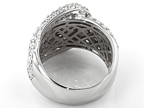 Pre-Owned White Cubic Zirconia Rhodium Over Sterling Silver Buckle Ring 3.53ctw