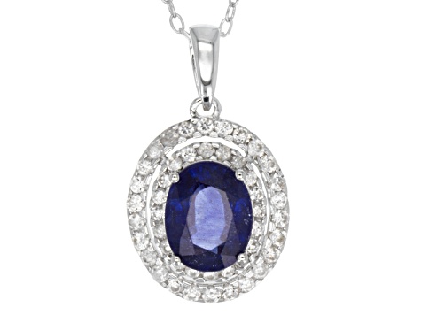Pre-Owned Blue Mahaleo Sapphire And White Zircon Rhodium Over Sterling Silver Pendant With Chain 3.4
