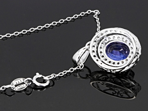 Pre-Owned Blue Mahaleo Sapphire And White Zircon Rhodium Over Sterling Silver Pendant With Chain 3.4