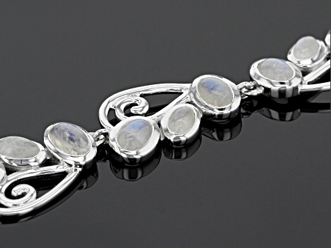 Pre-Owned White rainbow moon rhodium over sterling silver adjustable bracelet