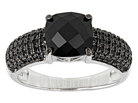 Pre-Owned Black Spinel Rhodium Over Sterling Silver Ring 2.92ctw