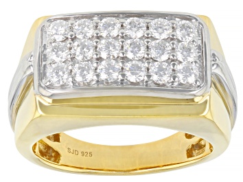 Picture of Pre-Owned Moissanite 14k yellow gold over platineve and platineve two tone mens ring 1.08ctw DEW.