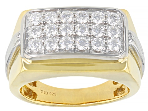 Pre-Owned Moissanite 14k yellow gold over platineve and platineve two tone mens ring 1.08ctw DEW.