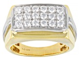 Pre-Owned Moissanite 14k yellow gold over platineve and platineve two tone mens ring 1.08ctw DEW.