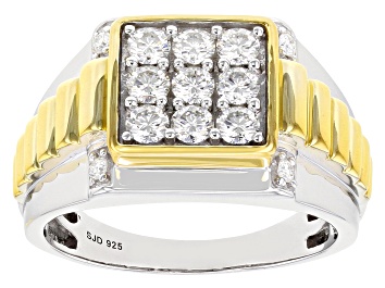 Picture of Pre-Owned Moissanite platineve and 14k yellow gold over platineve two tone mens ring .98ctw DEW.