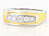 Pre-Owned Moissanite platineve and 14k yellow gold over platineve two tone mens ring .48ctw DEW.