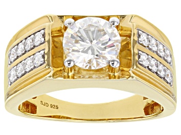 Picture of Pre-Owned Moissanite 14k Yellow Gold Over Silver Mens Ring 2.38ctw DEW.