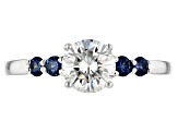 Pre-Owned Moissanite And Blue Sapphire Platineve Ring 1.00ctw DEW.