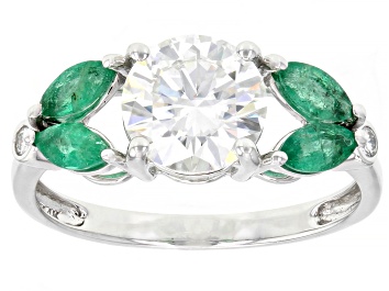 Picture of Pre-Owned Moissanite And Zambian Emerald 14k White Gold Ring 1.54ctw DEW.