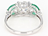 Pre-Owned Moissanite And Zambian Emerald 14k White Gold Ring 1.54ctw DEW.