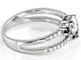 Pre-Owned Moissanite And Blue Sapphire Platineve Ring 1.40ctw DEW.
