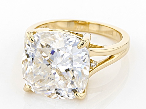 Pre-Owned Moissanite 14k Yellow Gold Ring 10.42ctw DEW.