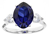 Pre-Owned Lab Created Blue Sapphire And White Cubic Zirconia Rhodium Over Sterling Heart Ring 5.49ct