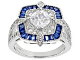 Pre-Owned Lab Created Blue Spinel And White Cubic Zirconia Rhodium Over Sterling Silver Ring 3.52ctw