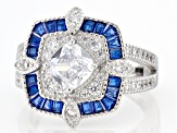 Pre-Owned Lab Created Blue Spinel And White Cubic Zirconia Rhodium Over Sterling Silver Ring 3.52ctw