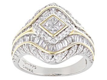 Picture of Pre-Owned White Cubic Zirconia Rhodium Over And 14k Yellow Gold Over Sterling Silver Ring 2.50ctw
