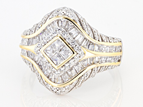Pre-Owned White Cubic Zirconia Rhodium Over And 14k Yellow Gold Over Sterling Silver Ring 2.50ctw
