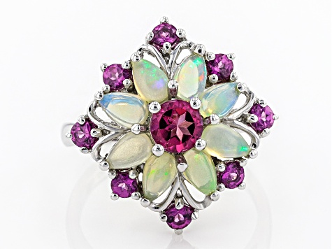 Pre-Owned Multicolor Ethiopian Opal Rhodium Over Silver Ring 2.02ctw